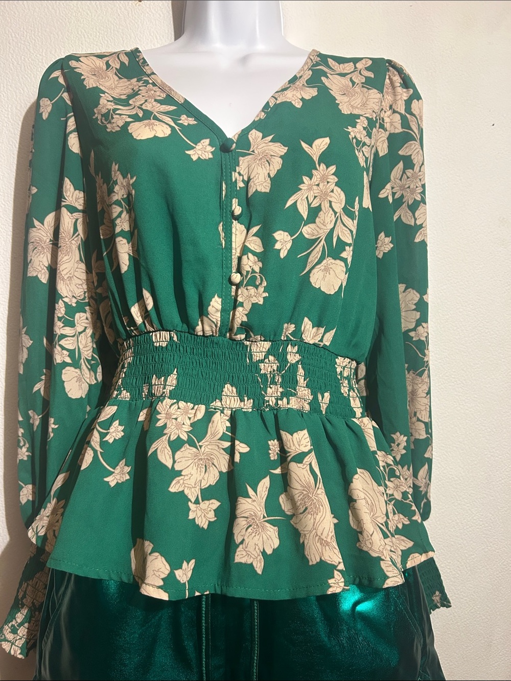 Sienna Sky Green Floral Smocked Peplum Blouse